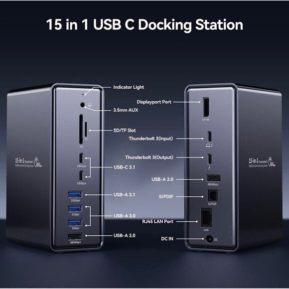 IDsonix 15 in 1 Docking Station Dual Monitor for MacBook Pro and Windows - Picture 7 of 7